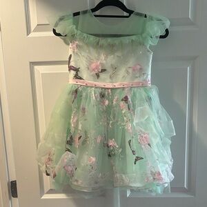Floral Green and Pink Tulle Dress